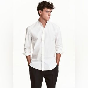 White textured mandarin collar shirt.